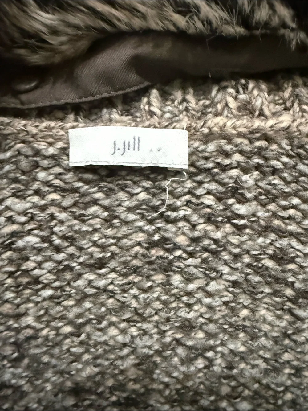 J.Jill Large Brown Button Collar Removable Faux Fur Tweed Women Cardigan